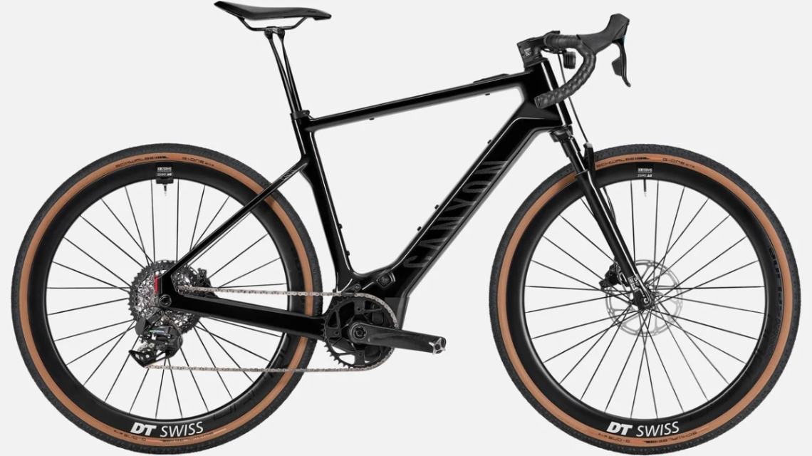 Black Canyon Grizl:ONfly CF 9 gravel e-bike with wide rims and drop handlebars