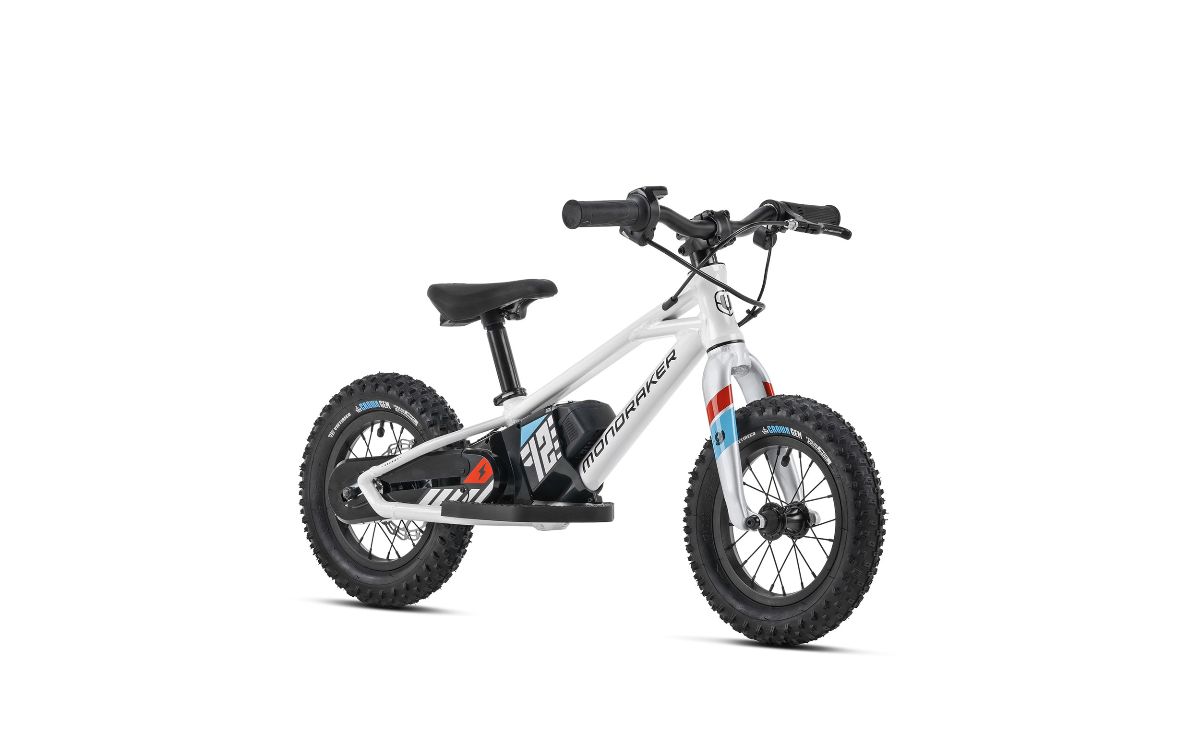 Small white electric balance bike for toddlers